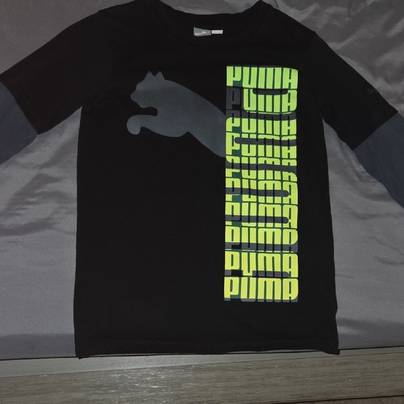 Puma Kids Long Sleeve Tee in Black and Neon Yellow - Picture 1 of 2